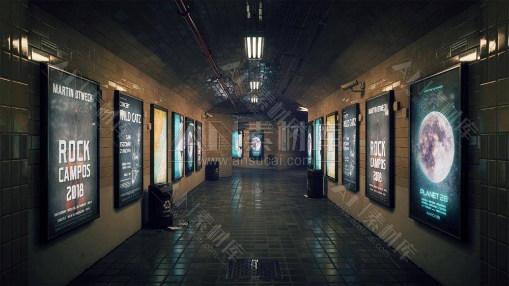 550-地下列车地铁站游戏场景虚幻4ue4MetroStationModularKit-AN素材库