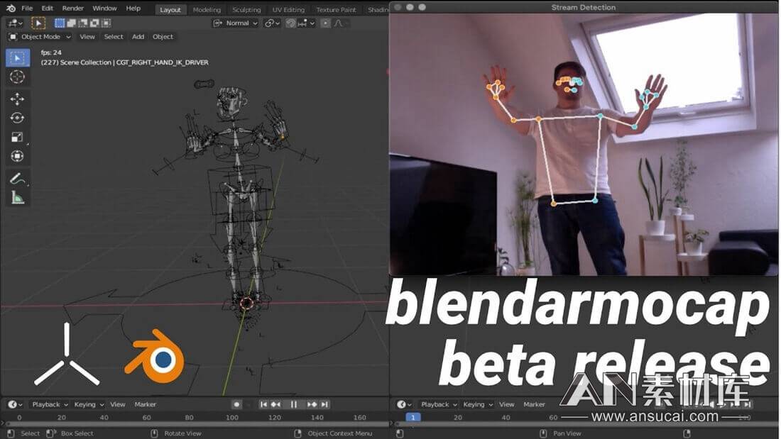 实时捕捉手部面部和POSE-BlendArMocap Pose-Blender插件-AN素材库