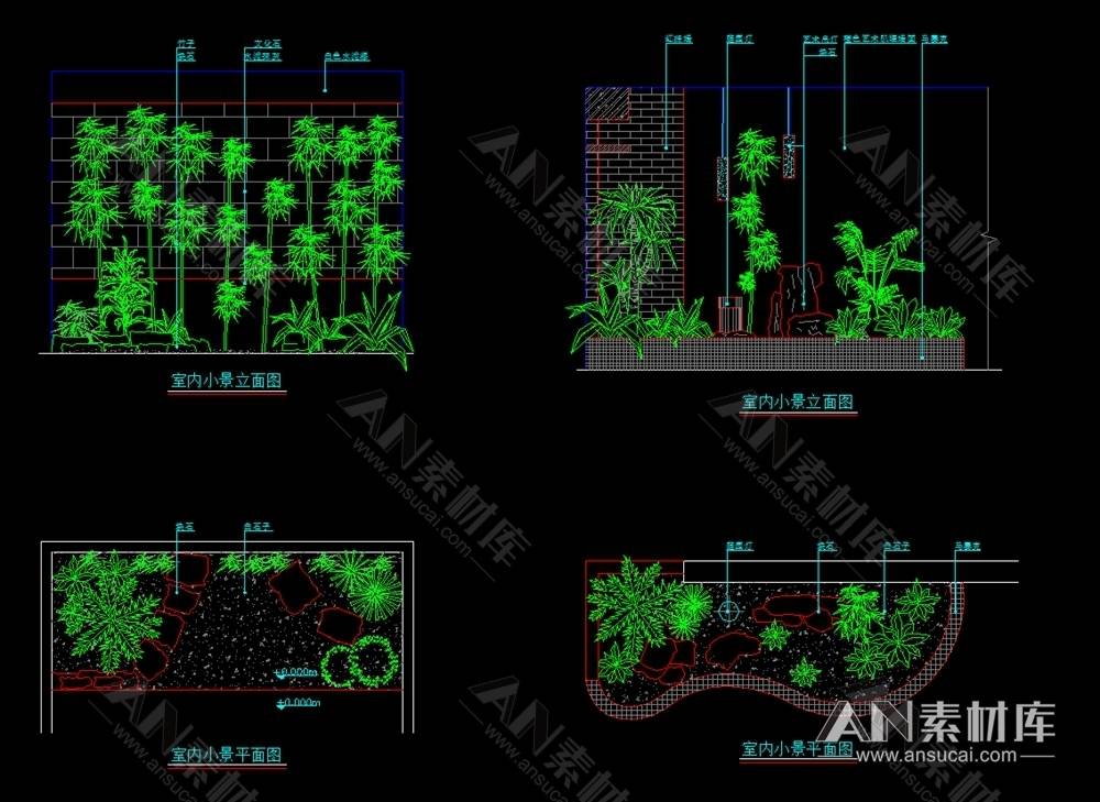 cad庭院园林竹子景观施工图